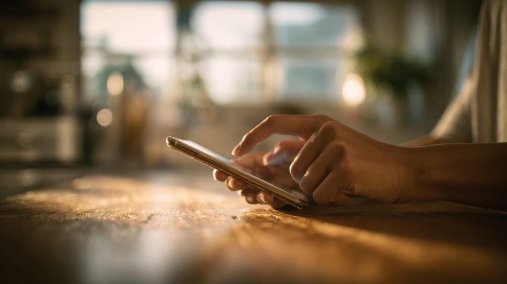 Teen in school library using Instagram with PG-13 content restrictions active